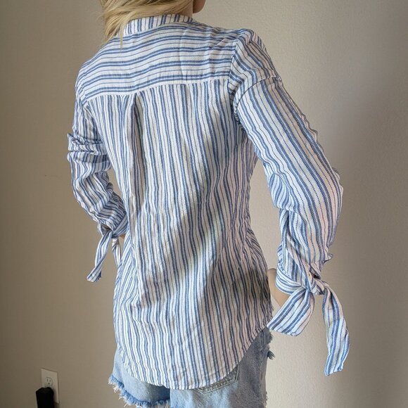 J. Crew Shirt Women's Size XS Blue White Stripes Tie-sleeve Button-up #L2052 - Picture 4 of 16